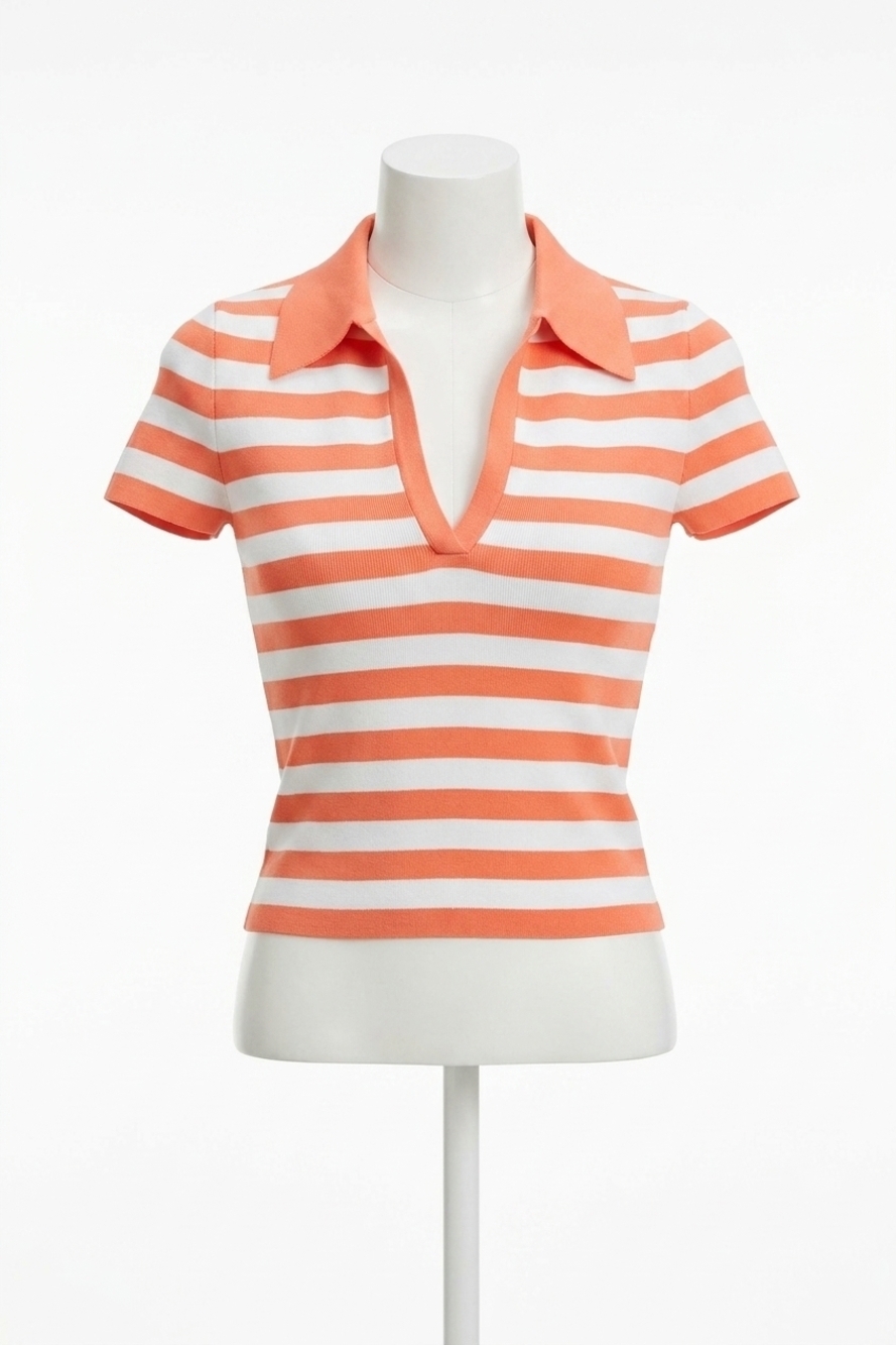 NEW ALICE + OLIVIA martha striped polo in coral/soft white